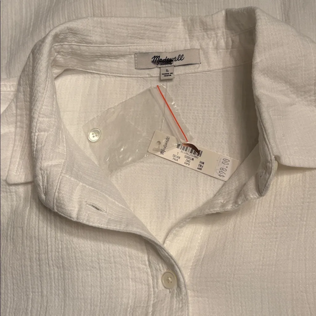 Madewell women’s Cotton Double-Gauze Oversized Shirt 3/4 sleeves white Sz L NWT - Image 6