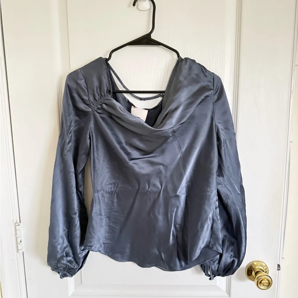Cinq a Sept Jordy Cowl Neck Silk Blouse Blue Size M - Image 2