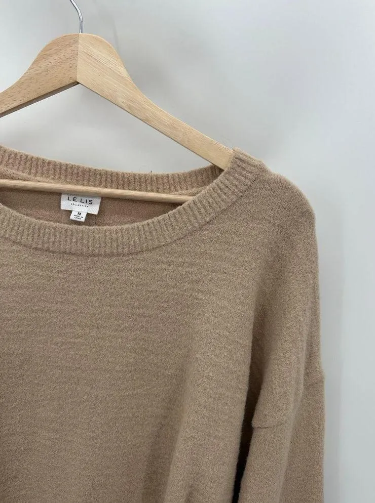 Le Lis Sweater Women MEDIUM Cream Lawrence Long Sleeve Ruched Back Knit Pullover - Image 5