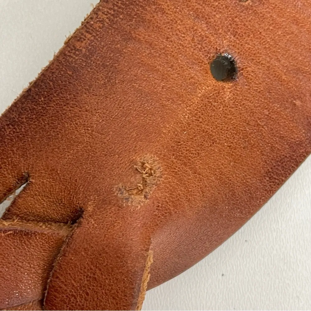 American Eagle Belt Braided Leather Metal Buckle Thick Large Tan Brown Silver - Image 8