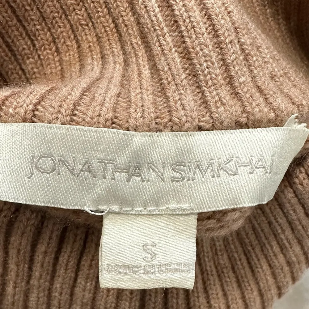 Jonathan Simkhai Loopy Yarn Cold Shoulder Pullover Tan Turtleneck Sweater - Image 12