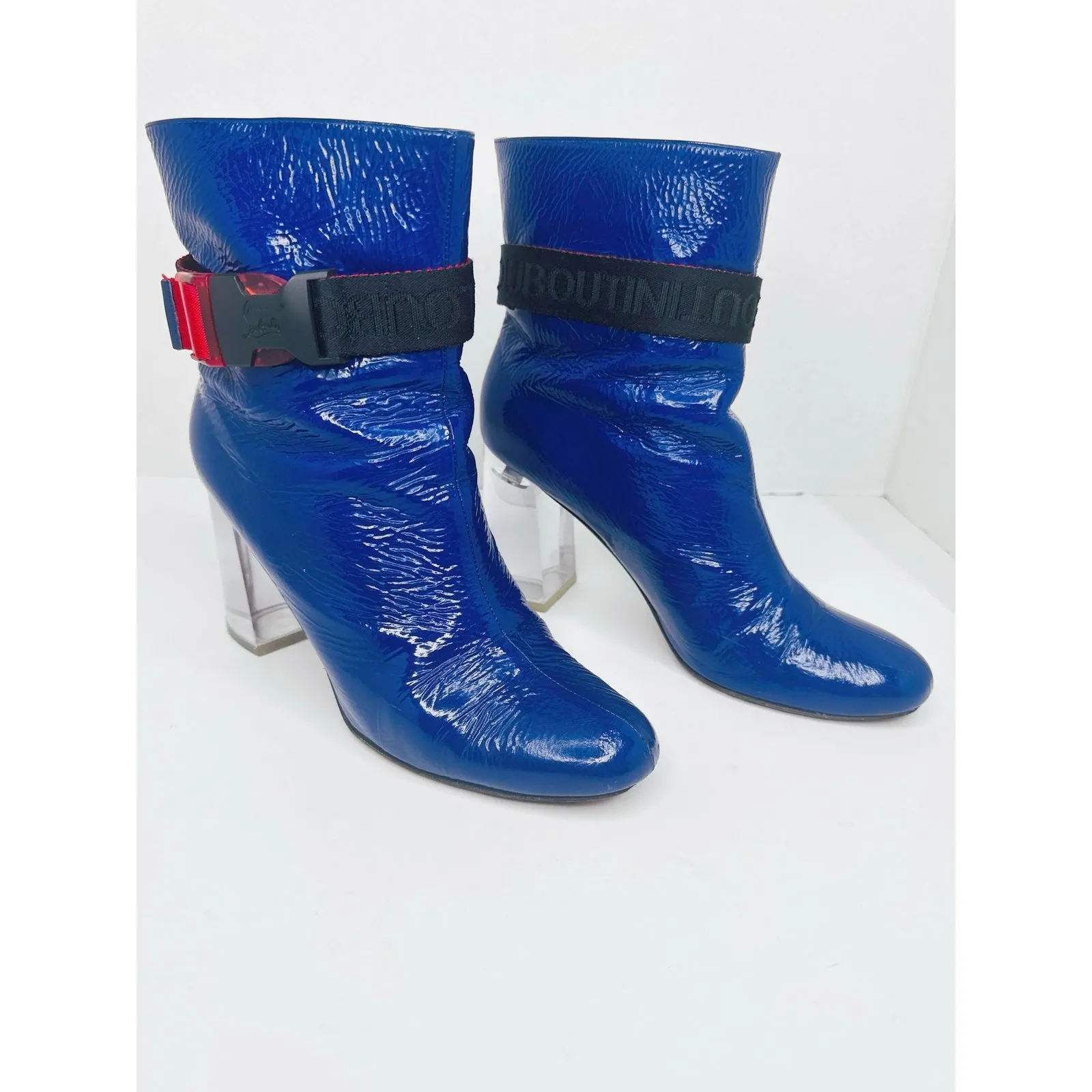 Christian Louboutin Blue Patent Leather Vogue Plexi Telesiege Ankle Boots  EU 38 - Image 8