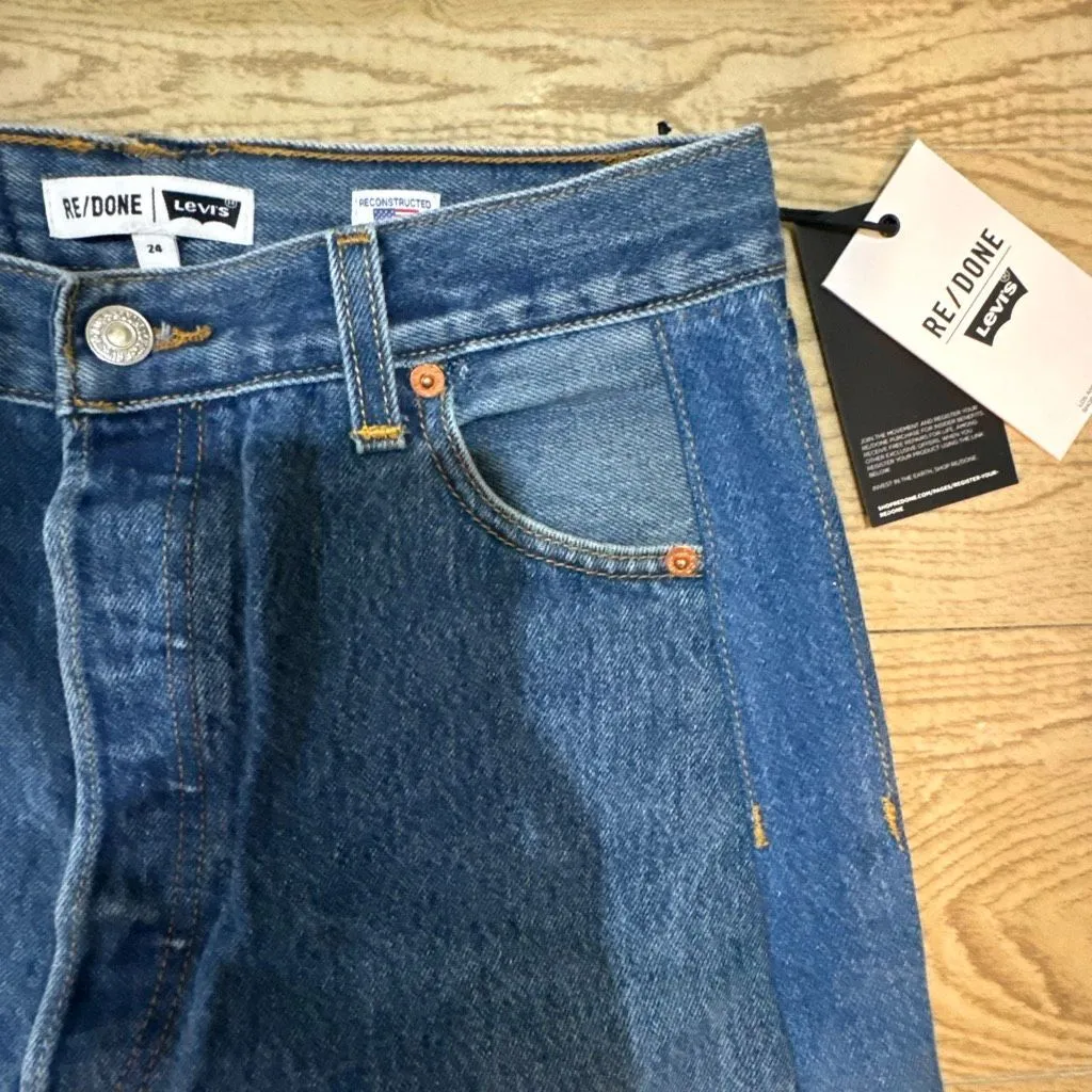 NWT RE/DONE x Levi's patchwork denim jeans size 2 indigo wide taper jeans with a Blue - Image 2