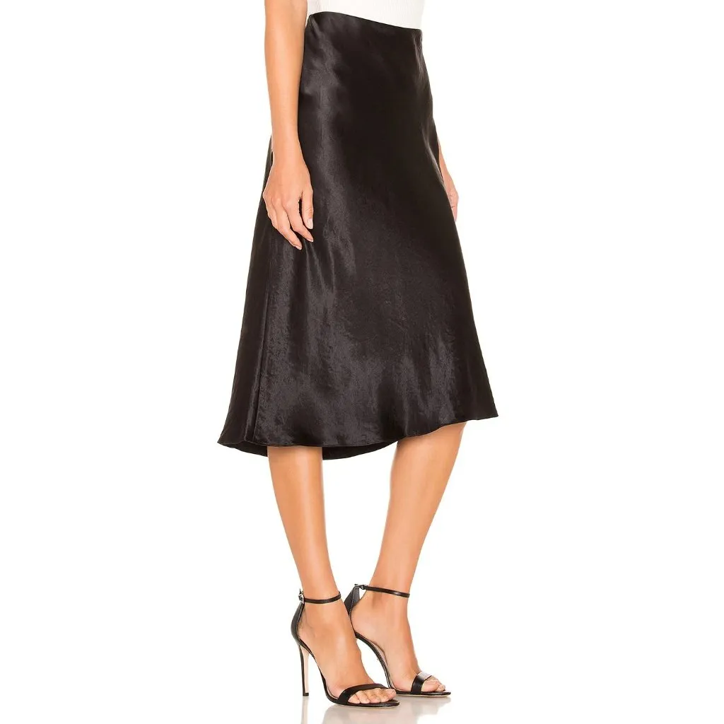 NWT Vince Satin Slip Midi in Black Pull-on A-line Skirt L $295 - Image 6