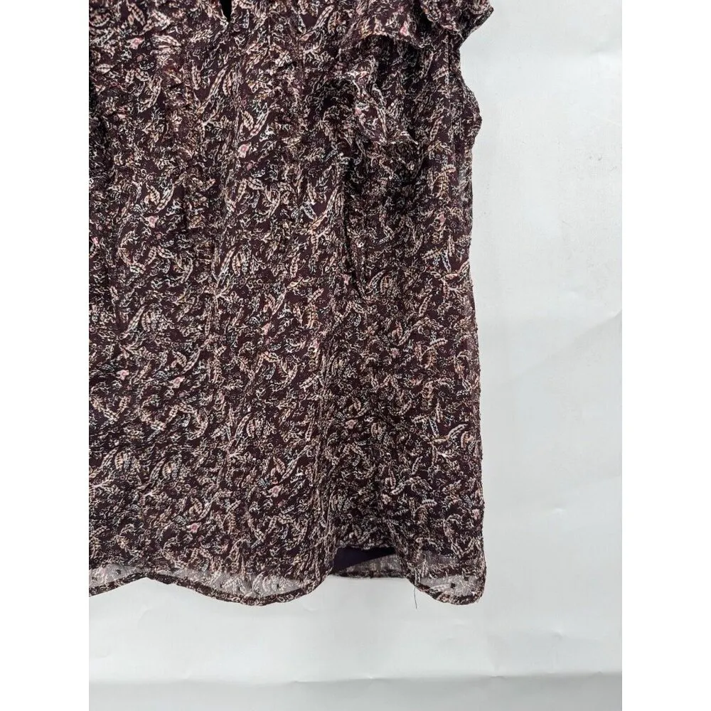 Loft Blouse Women Small Burgundy Floral Ruffle Peasant Cottagecore Prairie Ditsy - Image 9