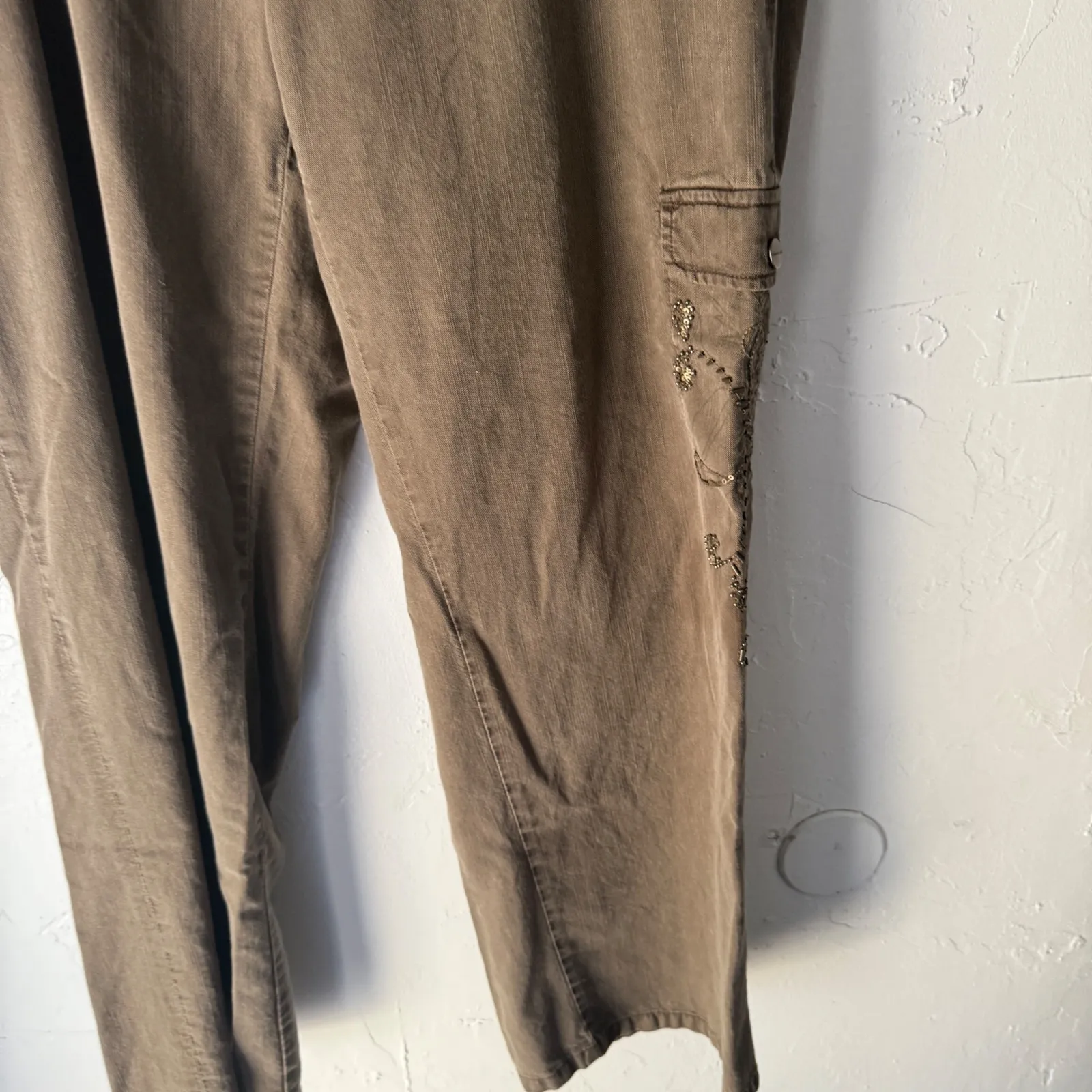 Coldwater Creek Women Brown Cargo Pants Embellished Side Pocket 12 Lagen Boho - Image 5