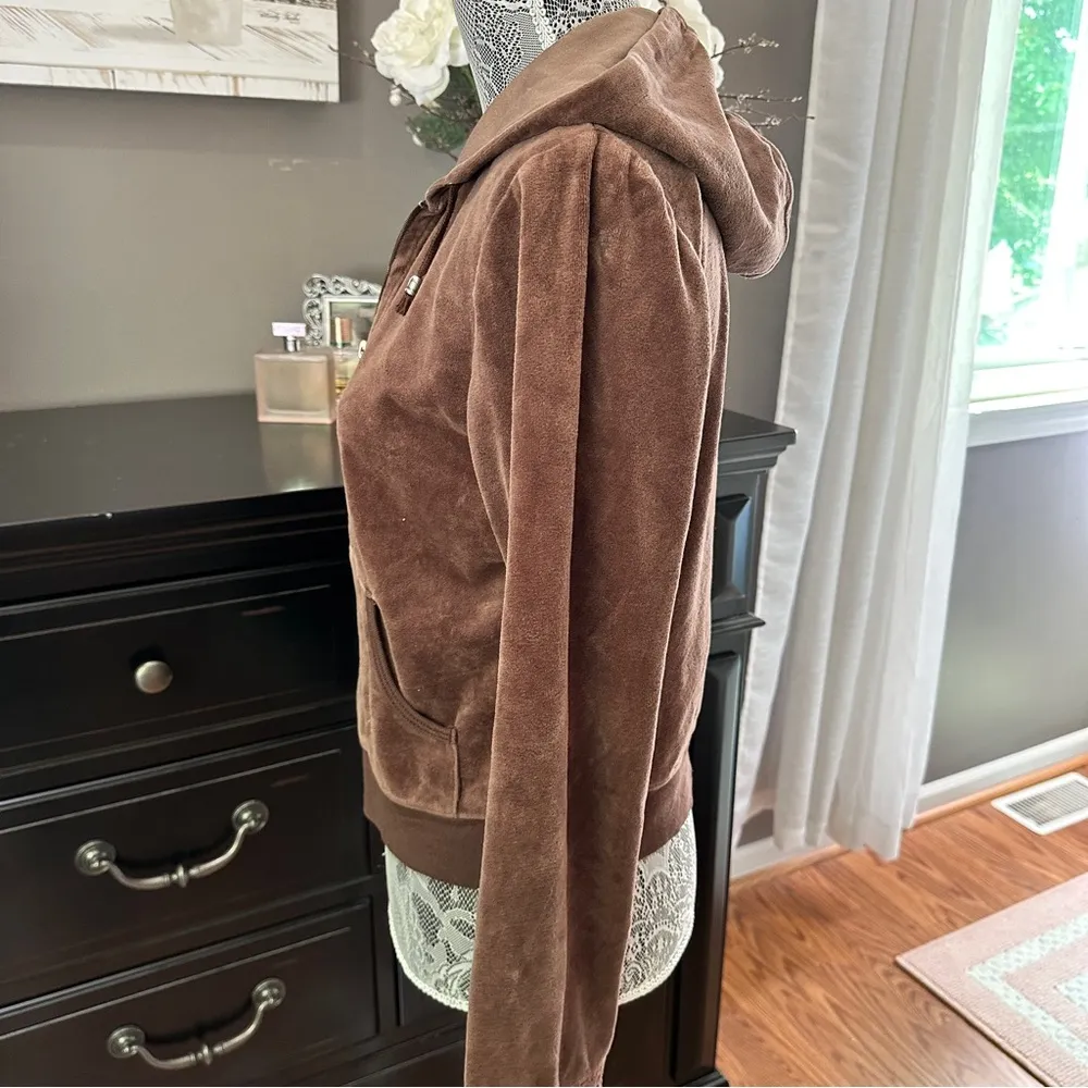 Retro Y2K Daisy Fuentes Brown Velour Zip Hoodie Lace Trim Size M - Image 11
