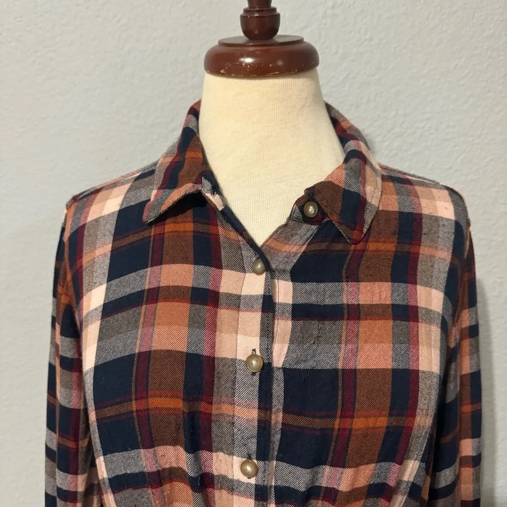 Sonoma Plaid Brown Long Sleeves Christmas Maternity Cozy Collared Top Size M - Image 2