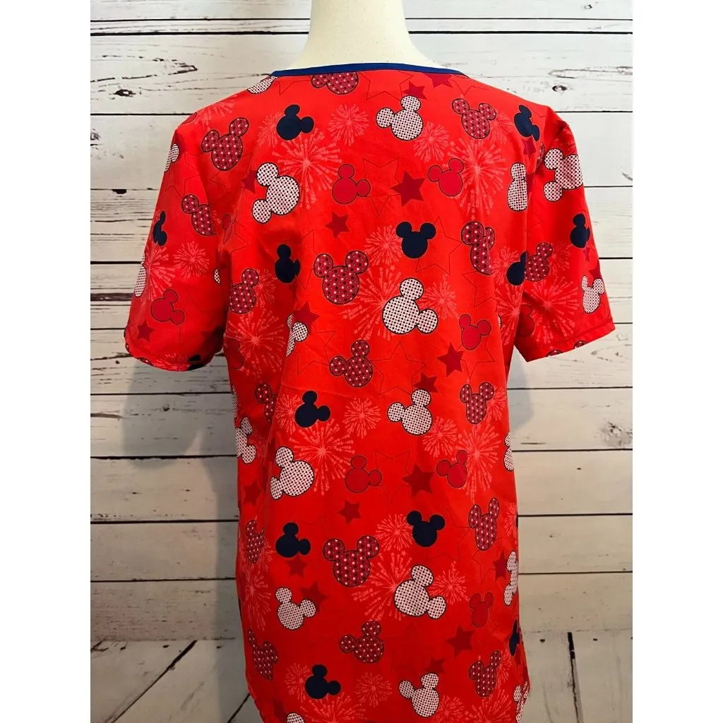 Disney Mickey Mouse Scrub Shirt Top Large Nursing Uniform Vet‎ Dental USA Stars - Image 6