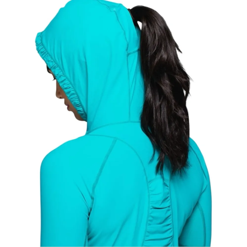 Lululemon Women’s Size 4 Blue Tropics Water Bound Running 1/4 Zip Hoodie Top - Image 6