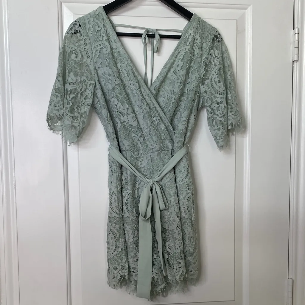 Altar'd State Lace Romper in Sage Green - Image 2