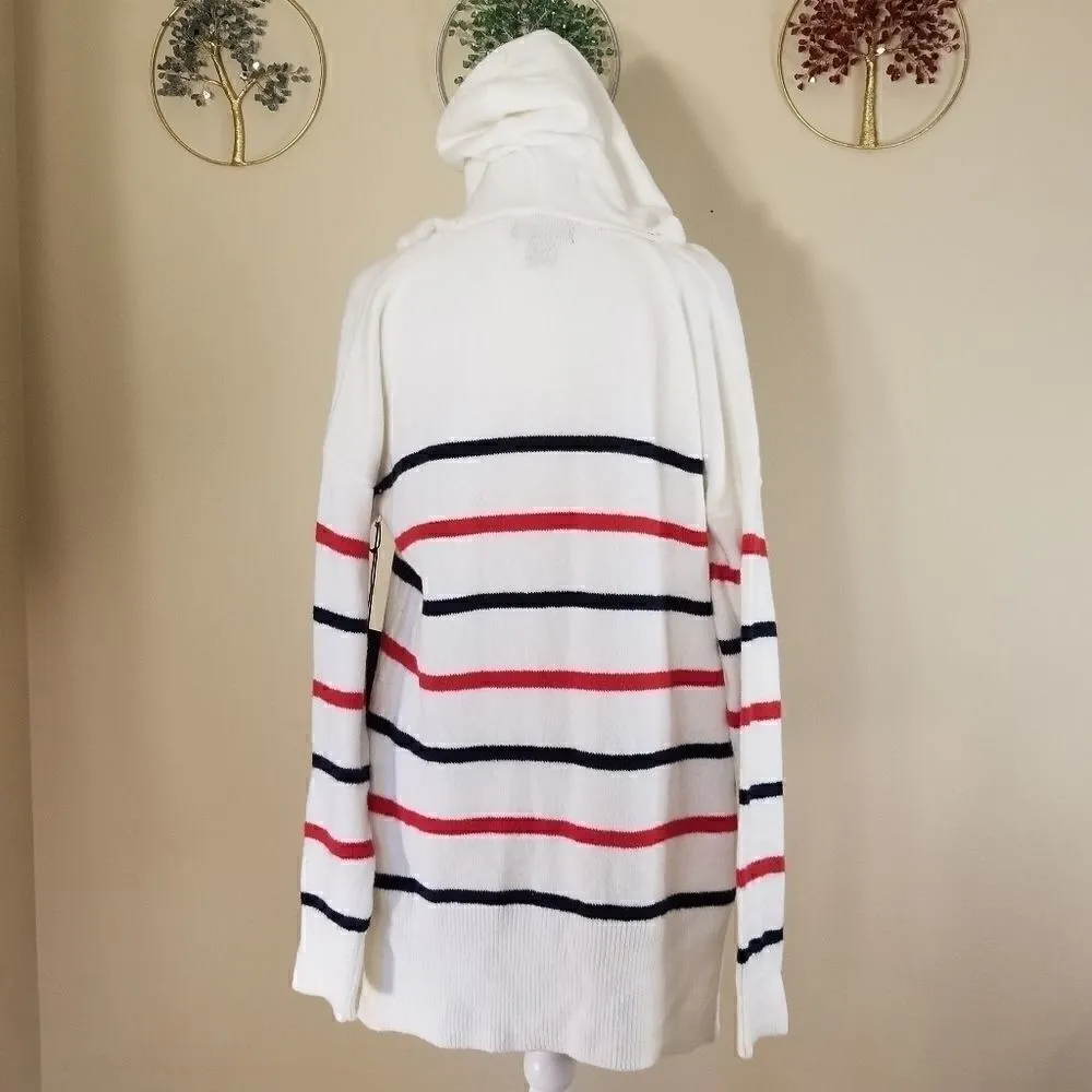 Rachel Zoe White Hoodie w Blue Red Stripes M NWT! - Image 3
