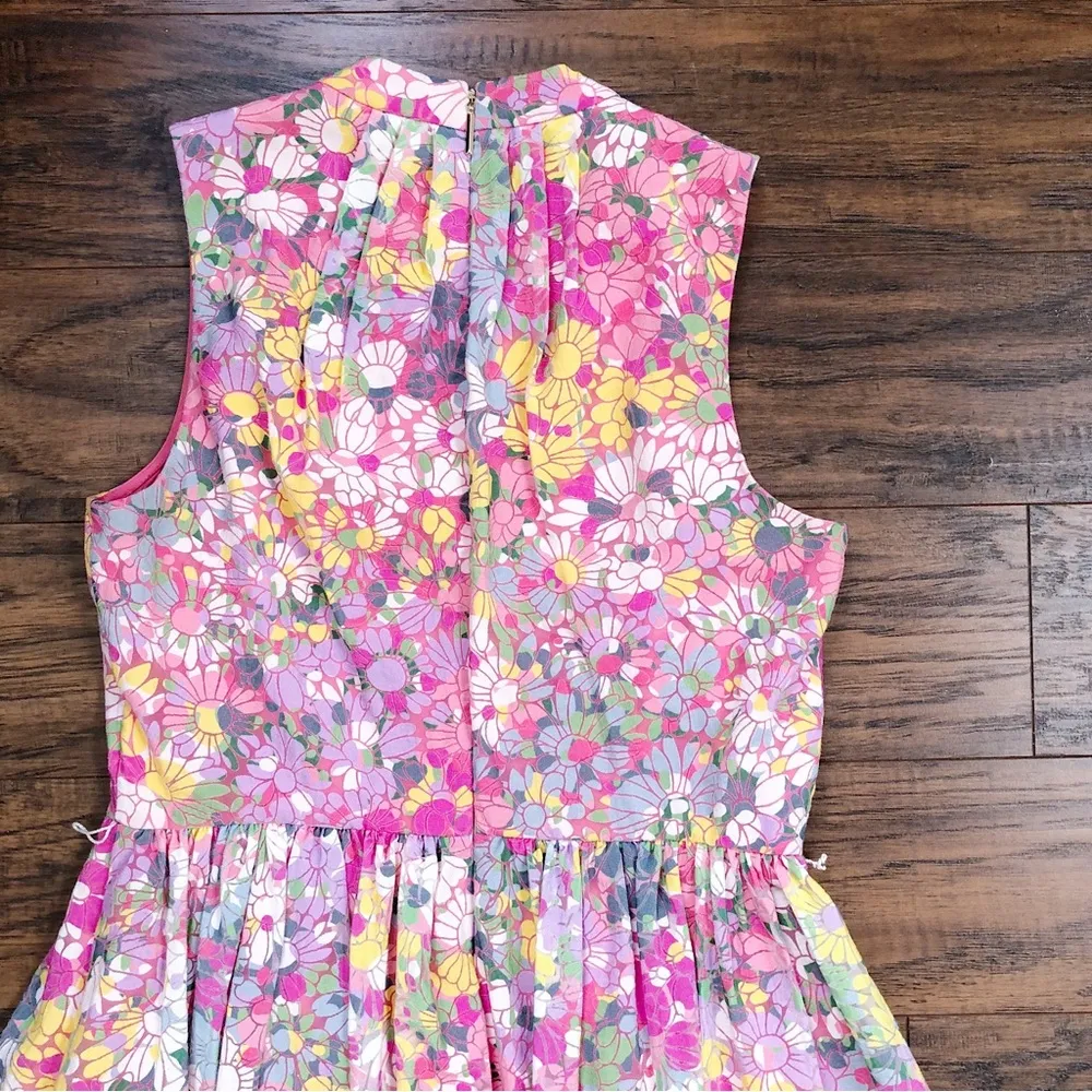 Kate Spade • Floral Dots Burnout Dress sleeveless fit & flare pink yellow blue - Image 14