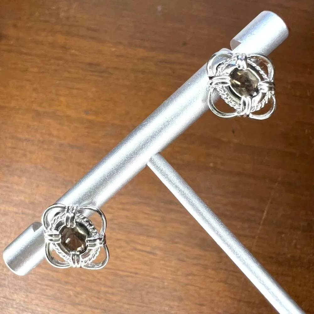 Peora Womens Stud Post Earrings Smoky Quarts and 925 Sterling Silver Brown - Image 4