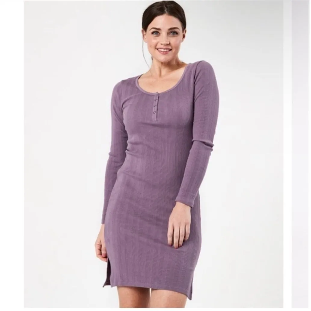 Pact Henley Ribbed Organic Cotton Fitted Long Sleeve Dress Stretch Sustainable - Image 2