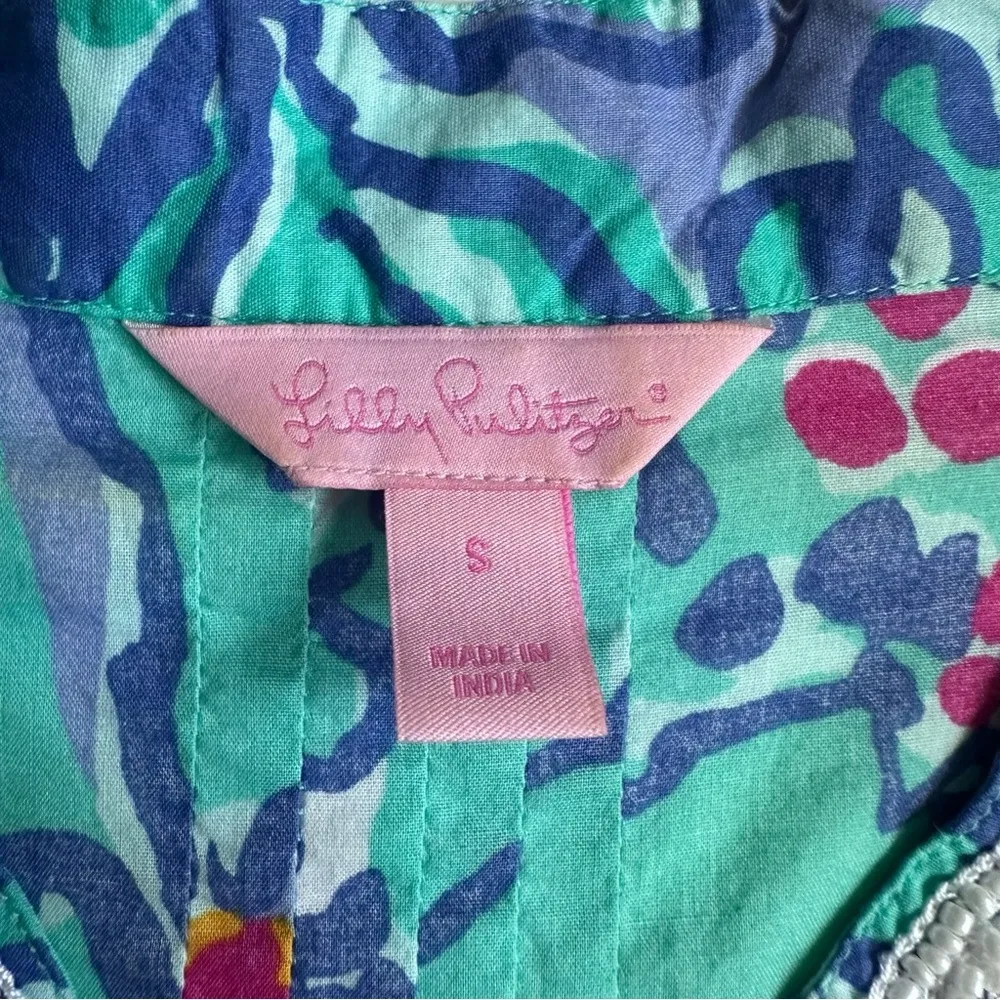 Lilly Pulitzer Beaded Blue Iris Mai Tai Kaftan Style Top Blouse Shirt size Small - Image 5