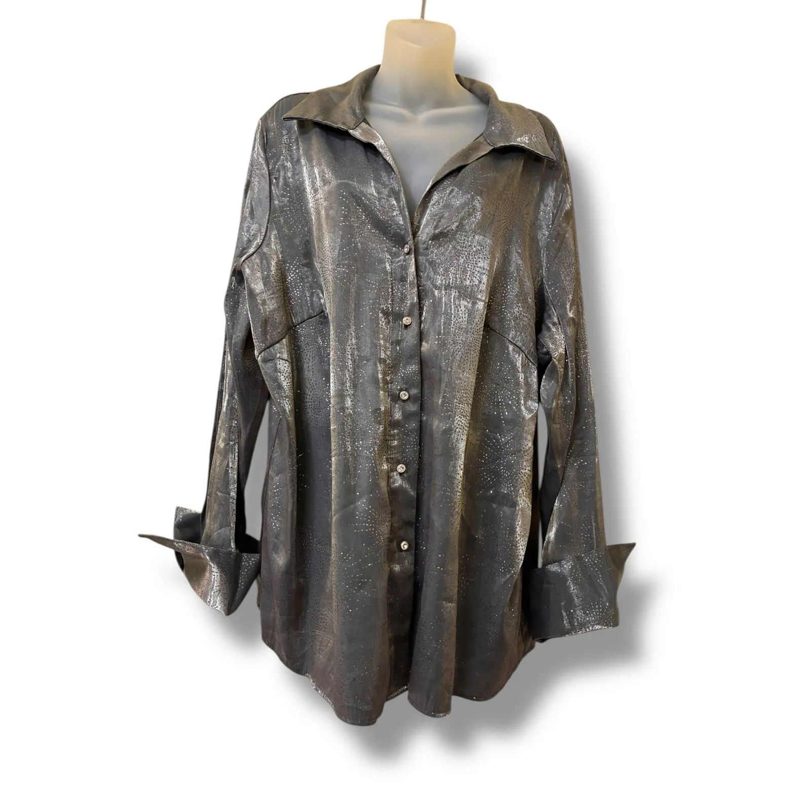 Ashley Stewart rhinestone metallic button down blouse - Image 5