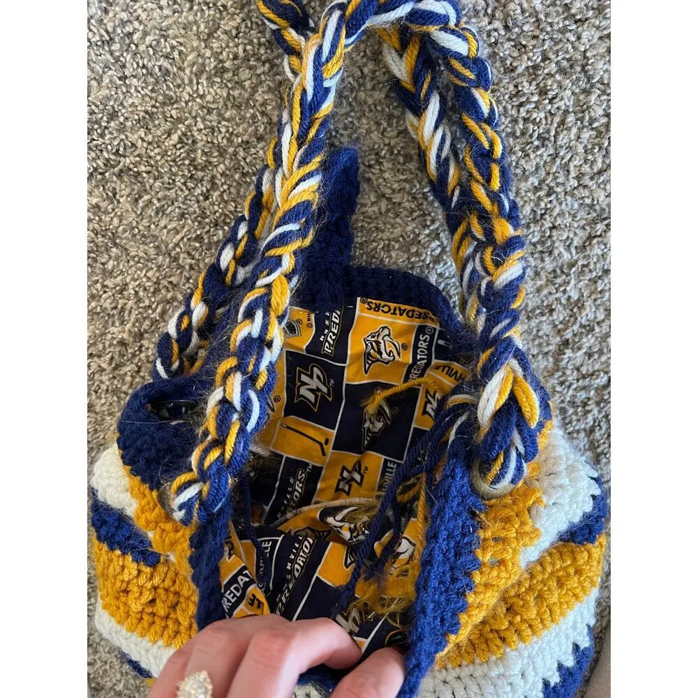 Hand Crocheted Nashville Predators NHL Hockey Bucket Bag Blue - Image 3