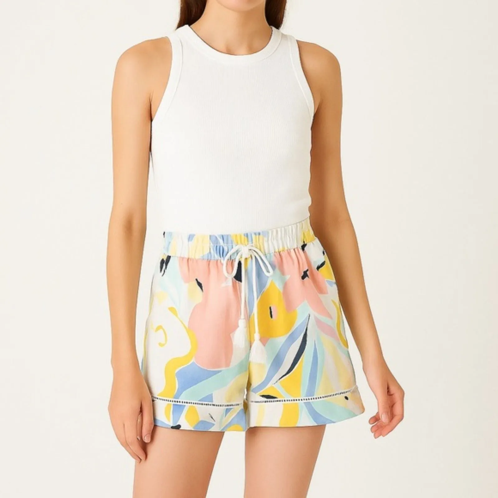 Rachel Zoe Linen Shorts Pastel Abstract Floral Pull-On Shorts Women’s Size Small - Image 11