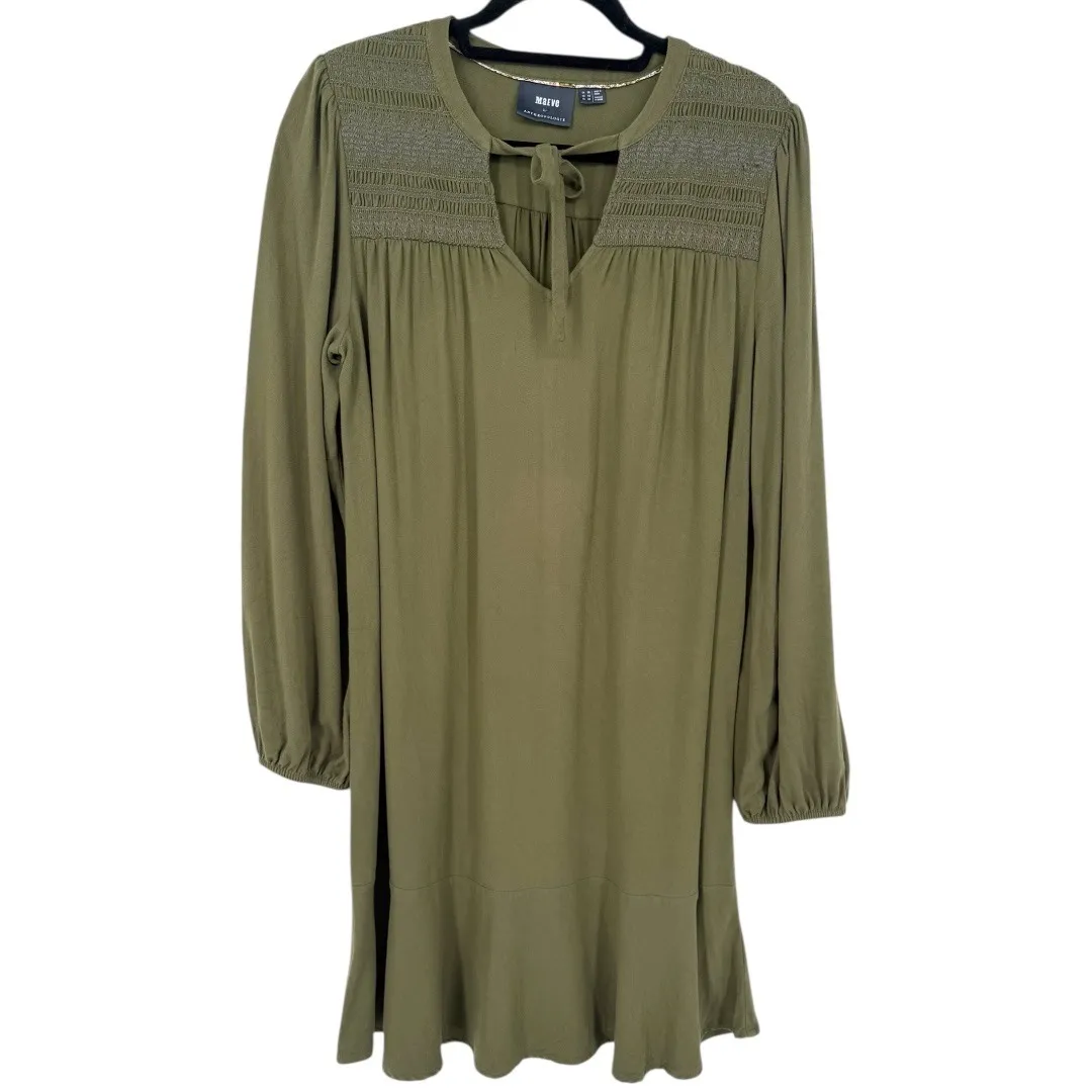 Anthropologie Maeve Ragonda Tunic Dress Moss Green Smocked Long Sleeve Size 12 - Image 4