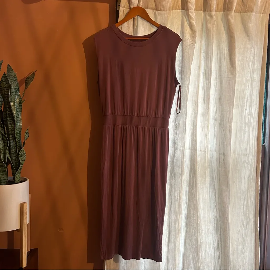 Athleta Santorini Cinch Dress Tawny Rose Pink Jersey Knit Stretch #798366 Size M - Image 4