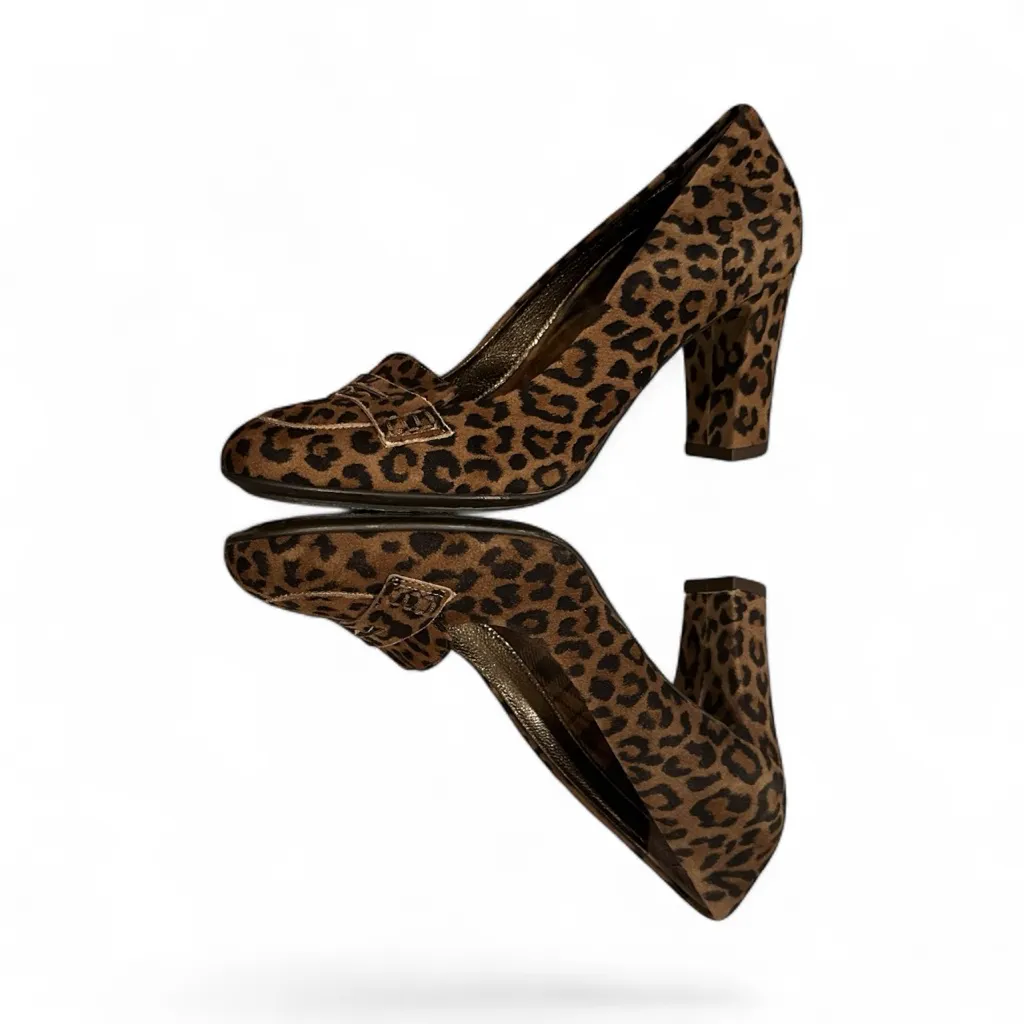 Aquatalia Leopard Cheetah Animal Print Penny Loafer Chunky Block Heels 7 - Image 4