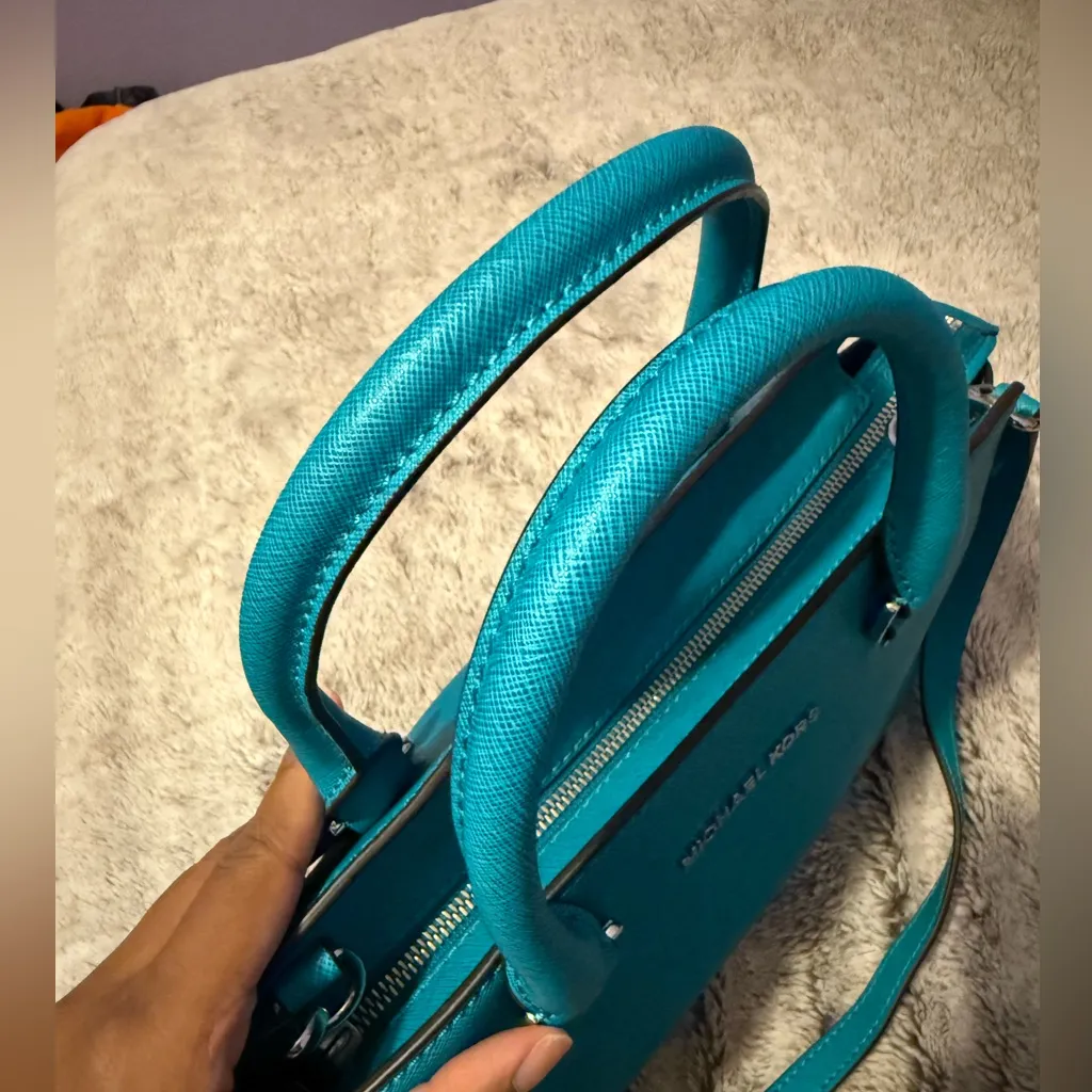 Michael Kors SELMA MD TZ Satchel Aquamarine Saffiano Leather - Image 5