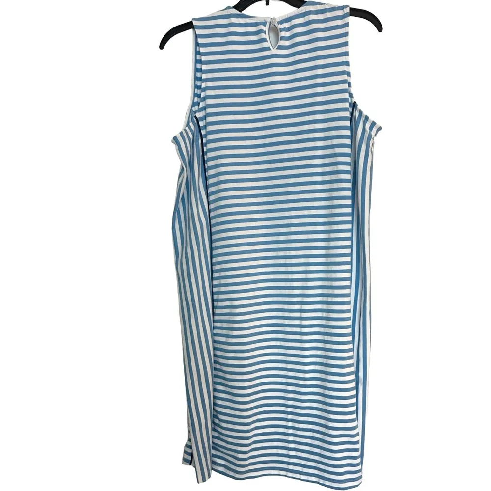 Duffield Lane Soft Cotton ELIZA Sky Blue/ White Striped Shift Dress Made in Peru Blue Size L - Image 5