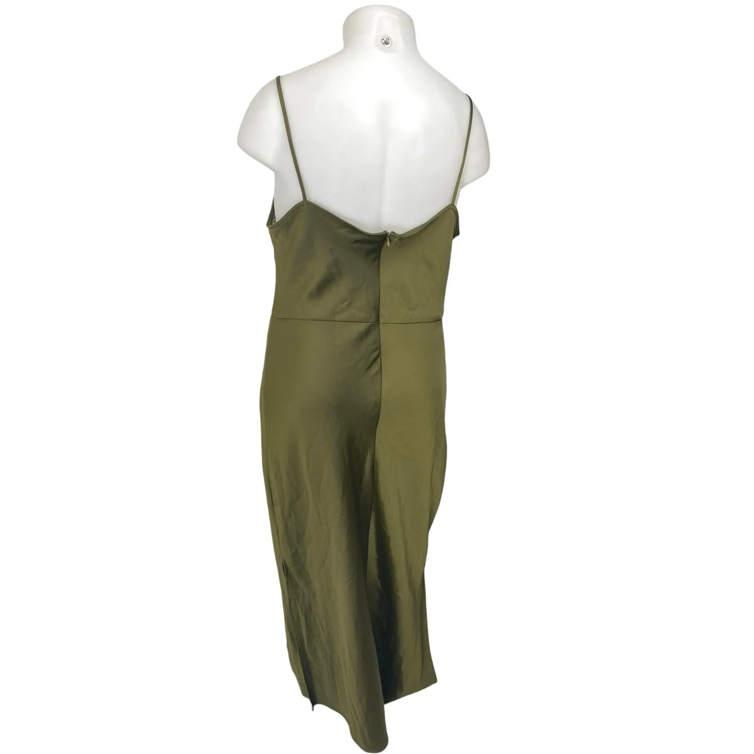 Taylor Olive Green Silky Satin Sleeveless Cami Cowl Neck Tank Slip Dress Size 16 - Image 2