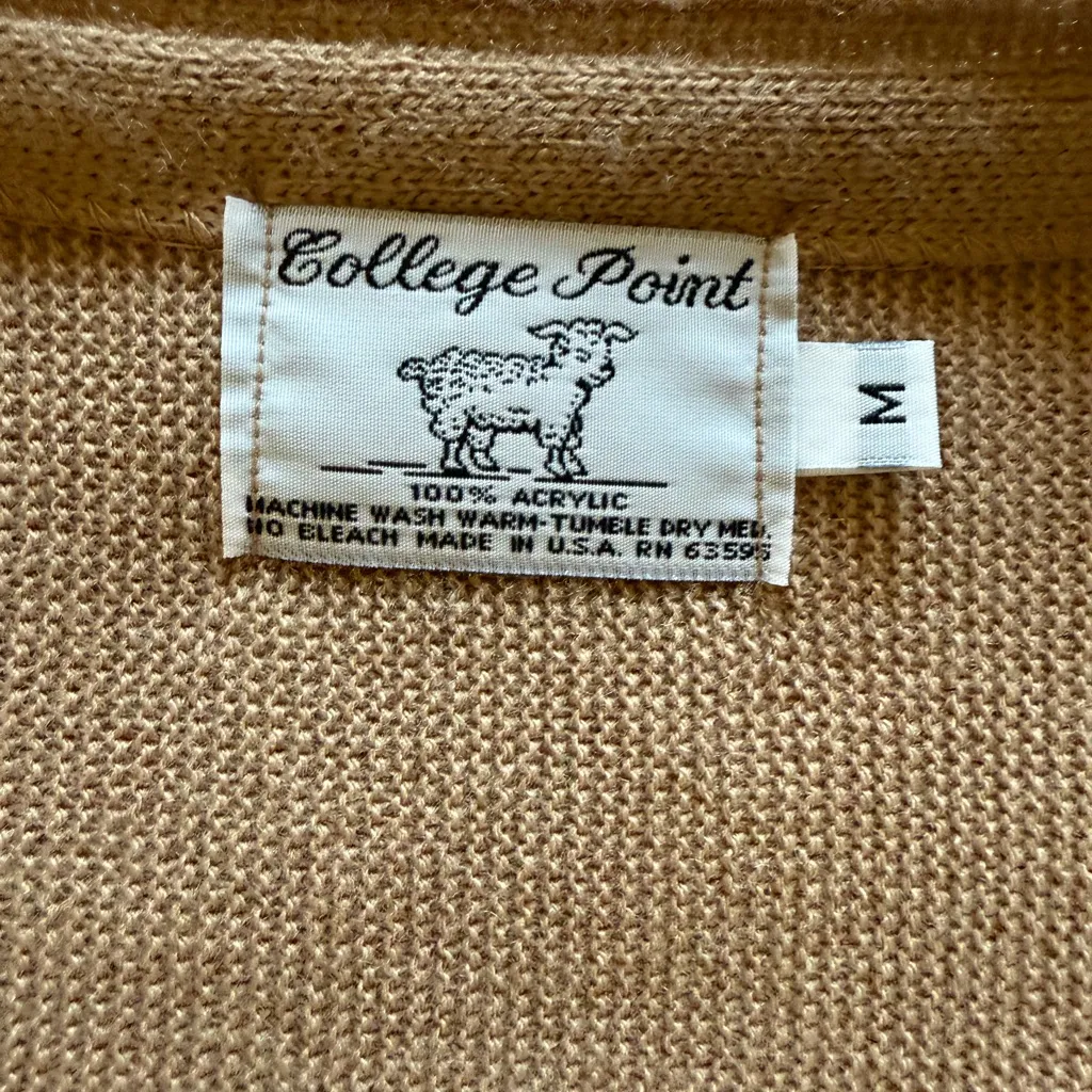 Vintage 90's College Point Cardigan Sweater Granny Core Pointelle Knit Medium Brown - Image 4
