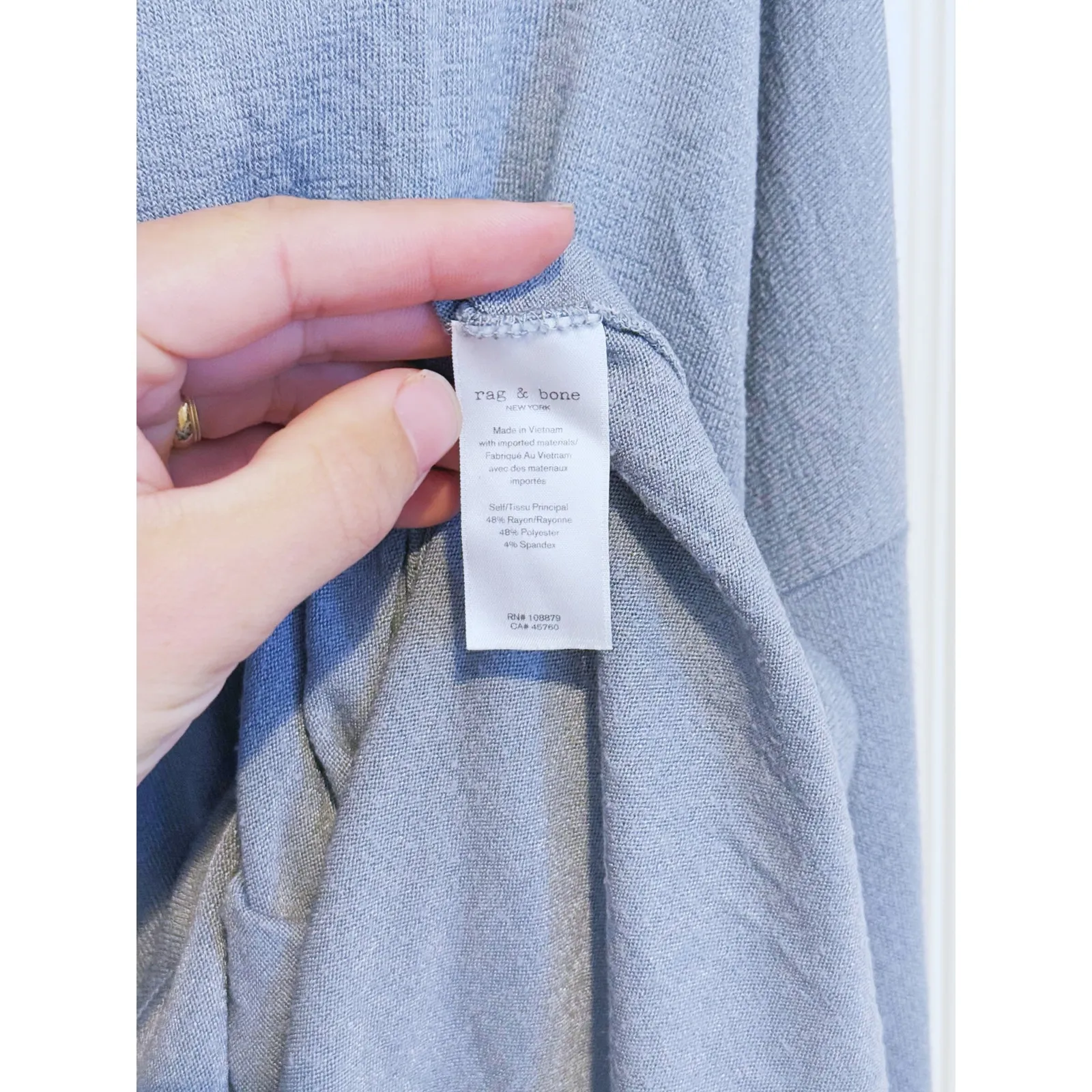 Rag & Bone Quiet Luxury Knit Ribbed Long Sleeve Top Large Grey Blue Minimalist - Image 6