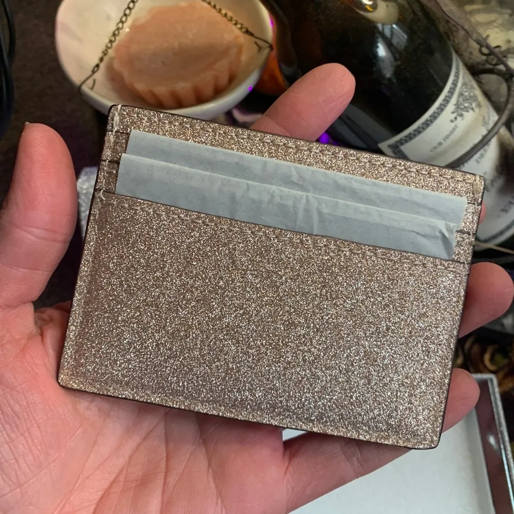 Authentic Kate Spade smooth glitter leather card case in box - Image 5