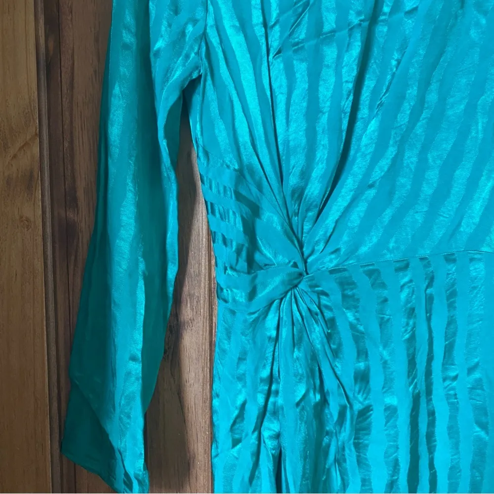 & Other Stories Paris Atelier Twist Knot Green Striped Long Sleeve Midi Dress - Image 5