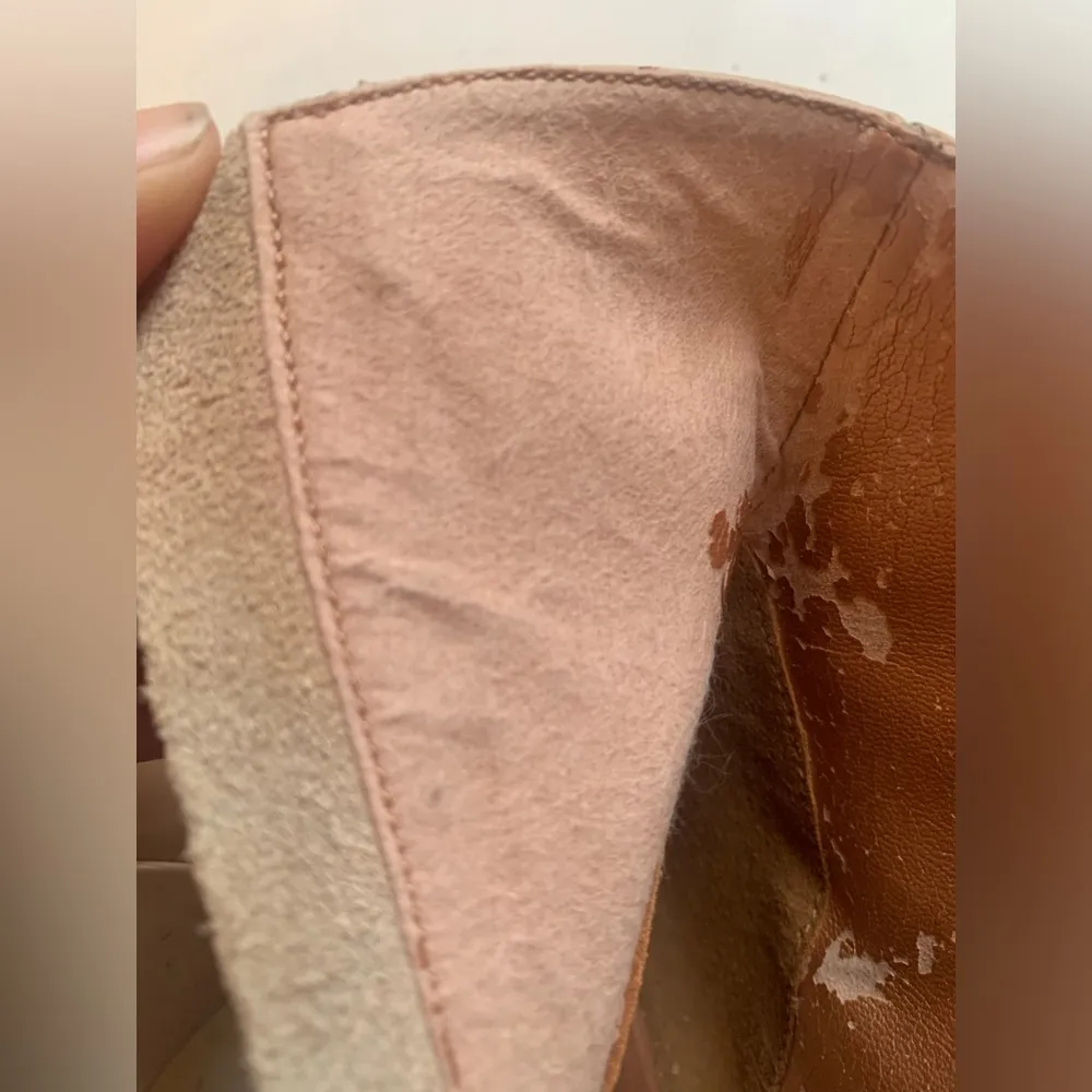 tan Leather Ankle Boots printed Flower Butterfly Heels Zip 10M - Image 8