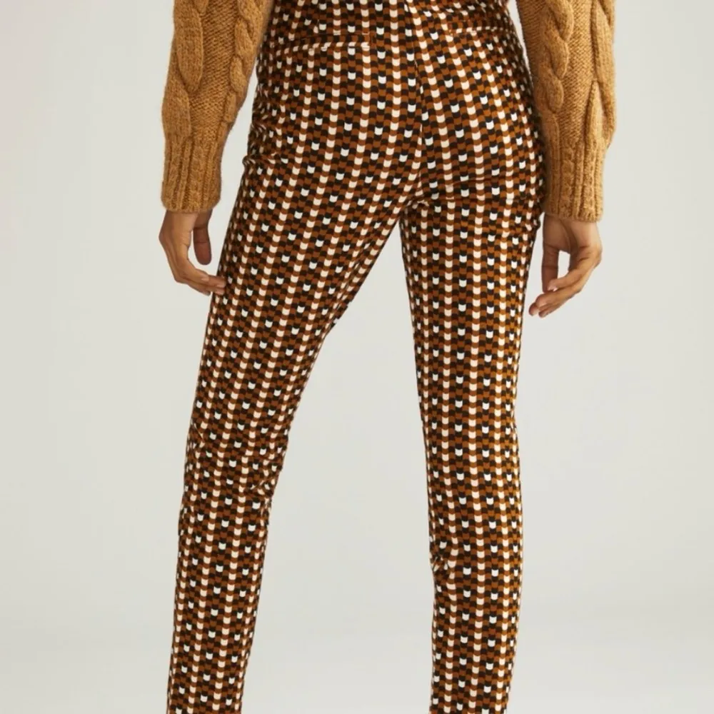 Maeve Anthro Checkered Pants Slim Ankle 8 Brown Black Knit Retro Mod Stretch - Image 3