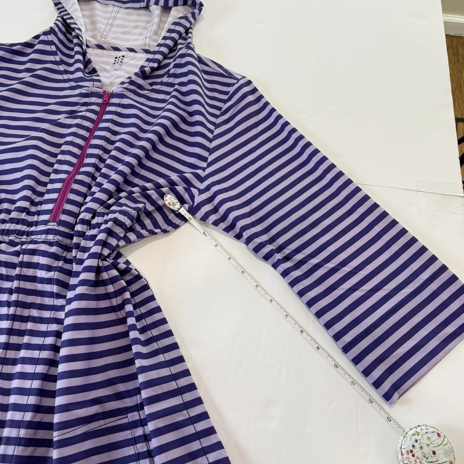 Title Nine 3/4 Sleeve Purple Striped 1/2 Zip Hooded Athleisure Dress Pockets XL - Image 12
