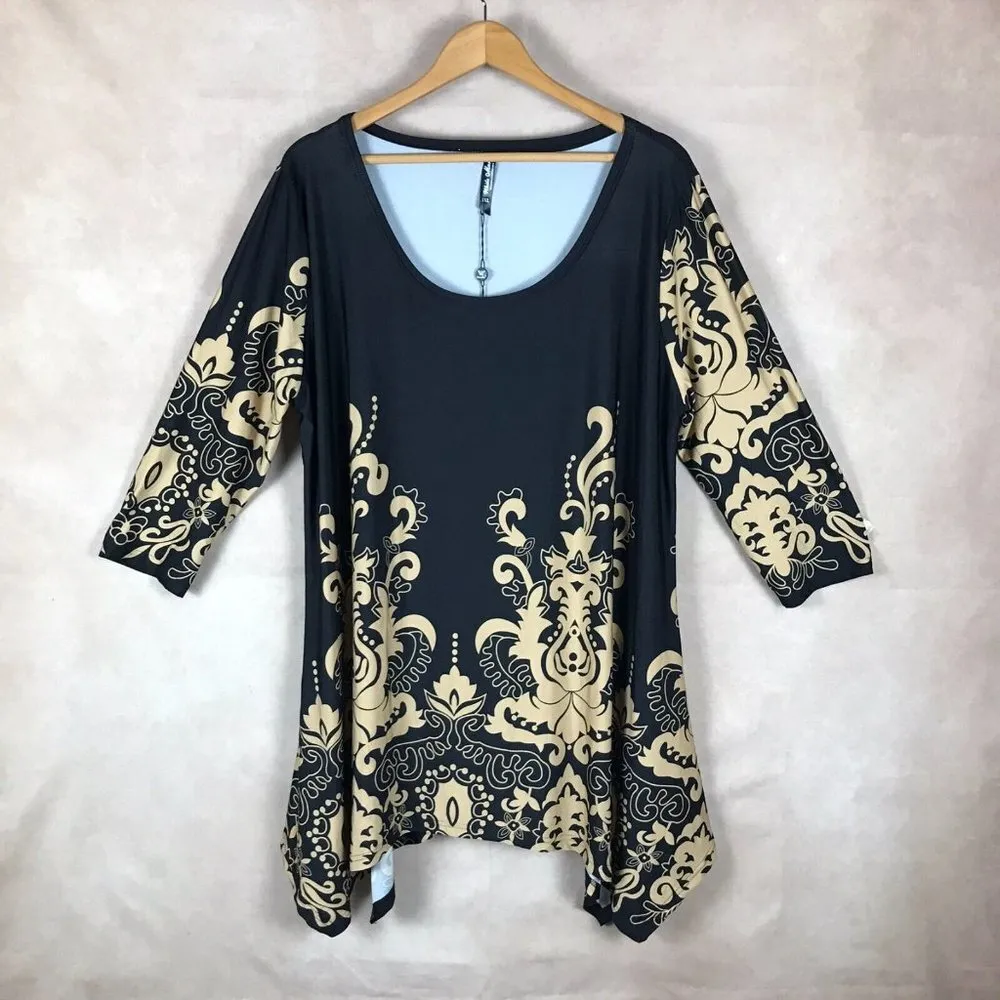 WHITE MARK 3/4 Sleeve Asymmetrical Black Printed Tunic NWT 1XL Size 1X - Image 4