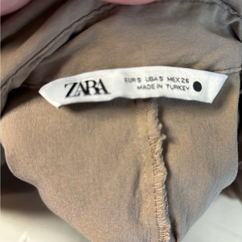 Zara Cut Out Knotted Shirt Taupe Size Small Top Twist Front Minimalist - Image 6