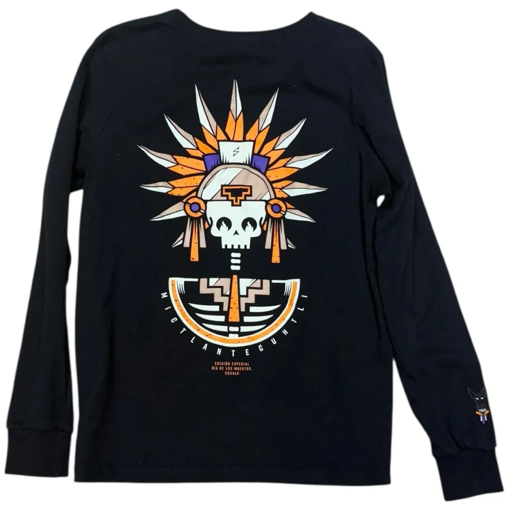 Squalo Día de los Muertos Long Sleeve Tee Black Medium Skull Aztec Graphic - Image 11