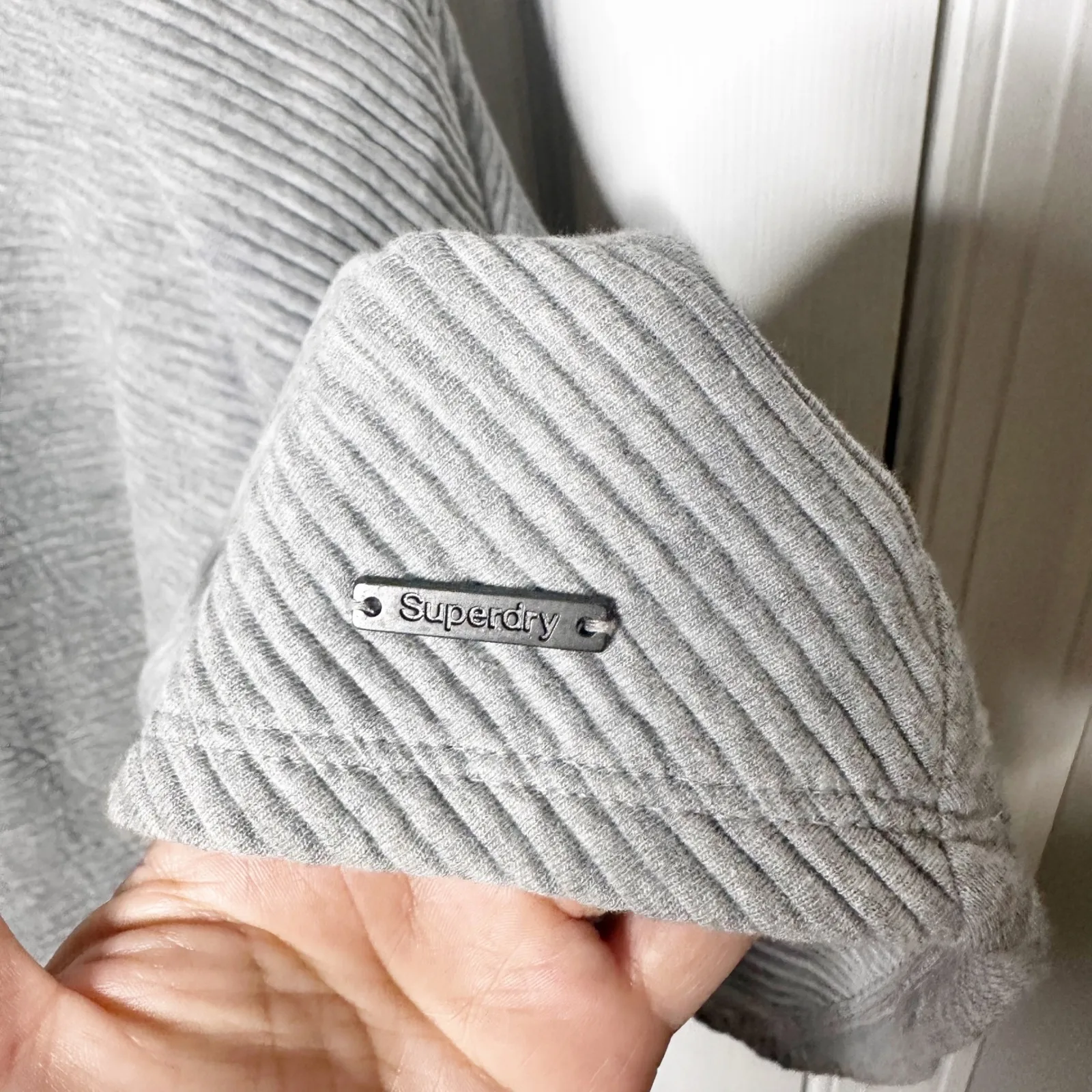 Superdry Nanette Textured Gray Ribbed Mock Neck Fit Flare Skater Dress Size M - Image 2