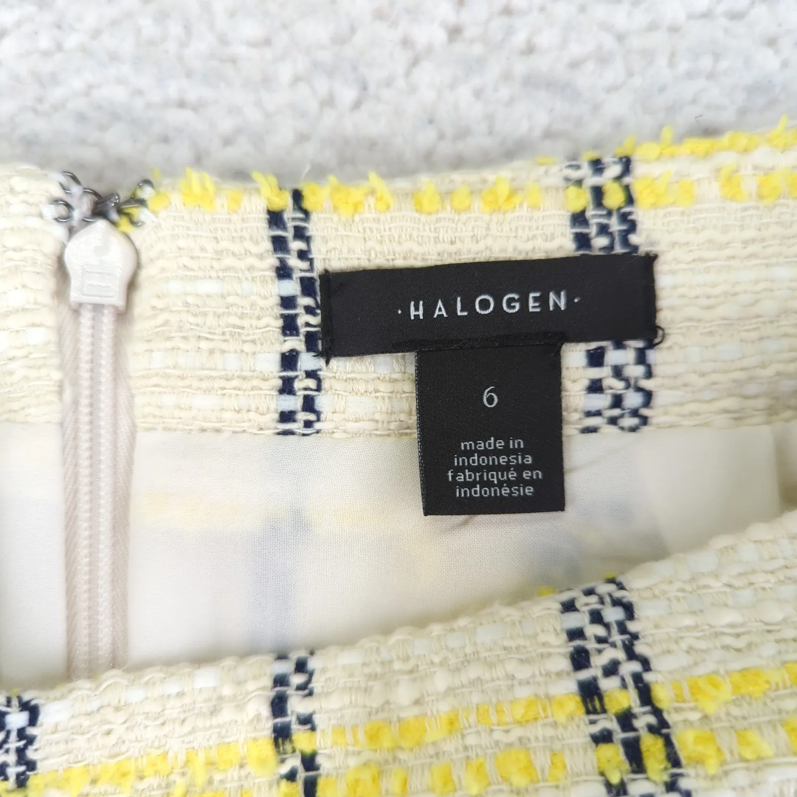 Halogen Tweed Midi Skirt‎ Cream Yellow Black Plaid Women's Size 6 Light Academia - Image 3