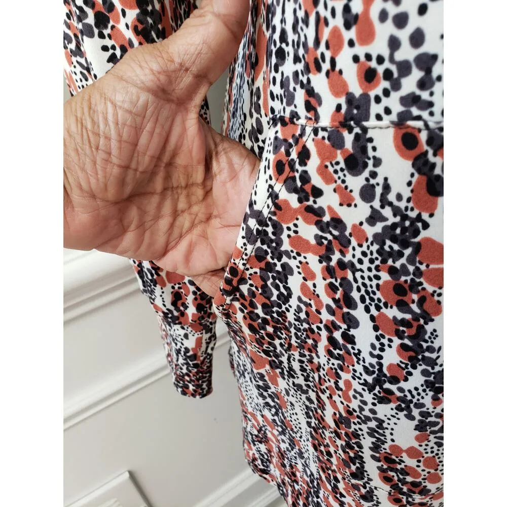 Retreat Rhonda Shear Blouse Top Womens Large Multi Geo Print Pockets Long Sleeve White - Image 8