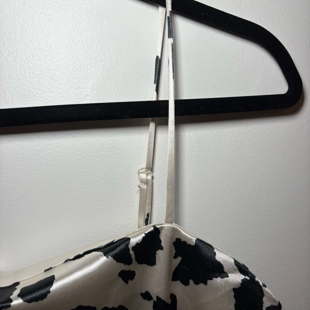 Thirty/Thirty Cow Print Satin Mini Dress Large Black White Halloween Costume NWT - Image 4