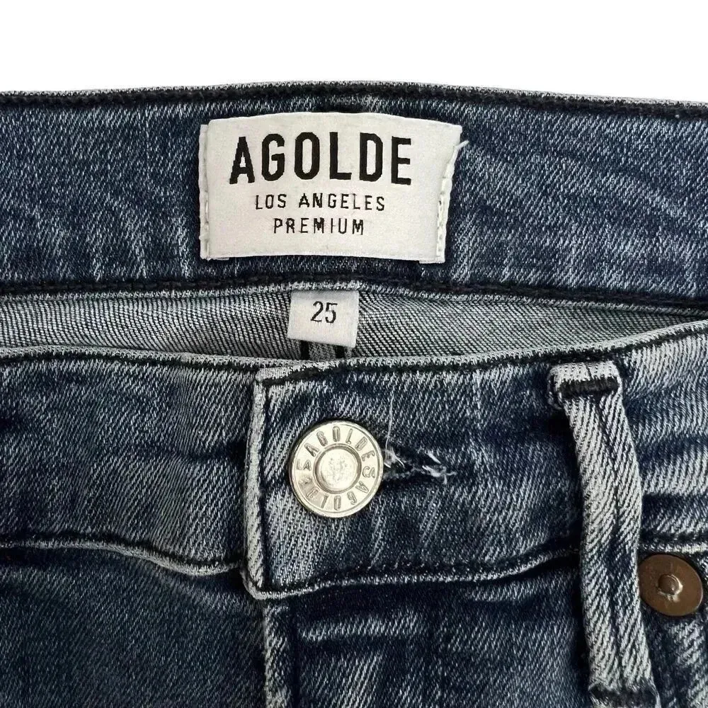 Agolde Sophie Cropped Jeans Skinny Distressed In Spell Blue Denim Size 25 - Image 5