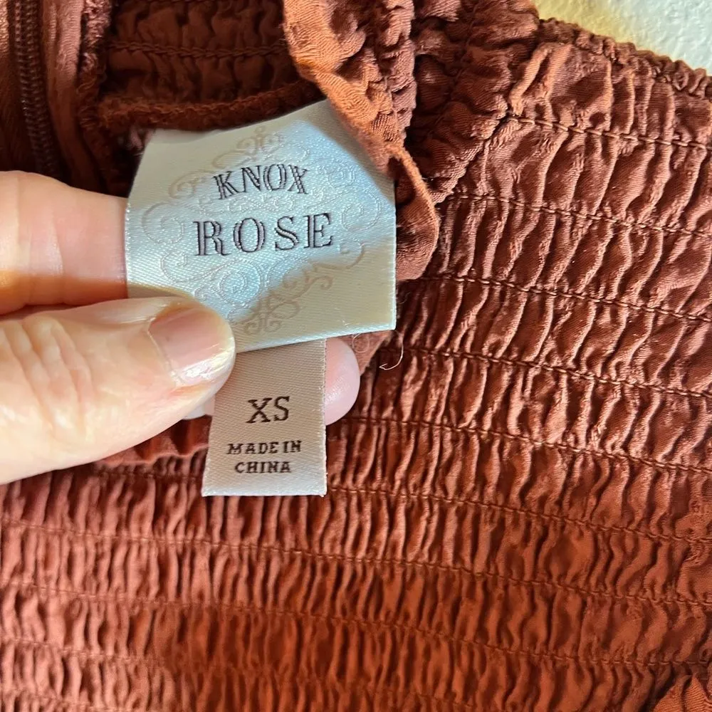 Knox Rose Orange Long Sleeve Puff Sleeve Blouse with Smocked Ruffles - Image 3