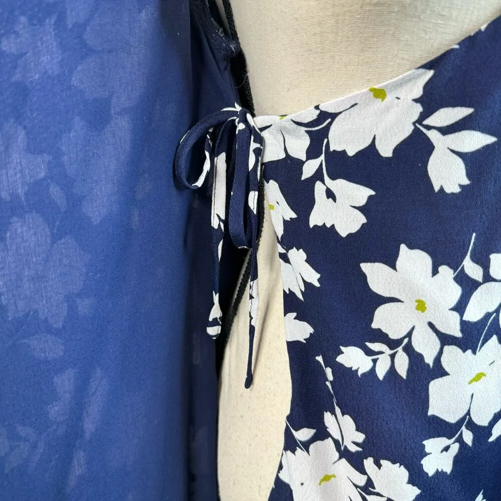 VICI More Sun Days Blue Floral Wrap Mini Dress Vneck Short Sleeve Size Medium - Image 7