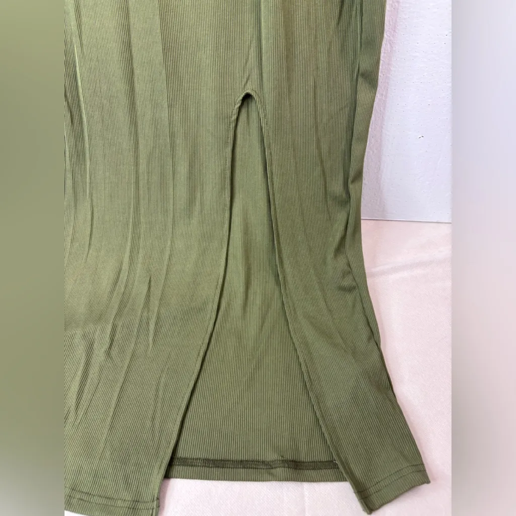 SHEIN Curve 2X Ribbed Long Sleeved Hoodie Maxi Dress in Olive - Image 3
