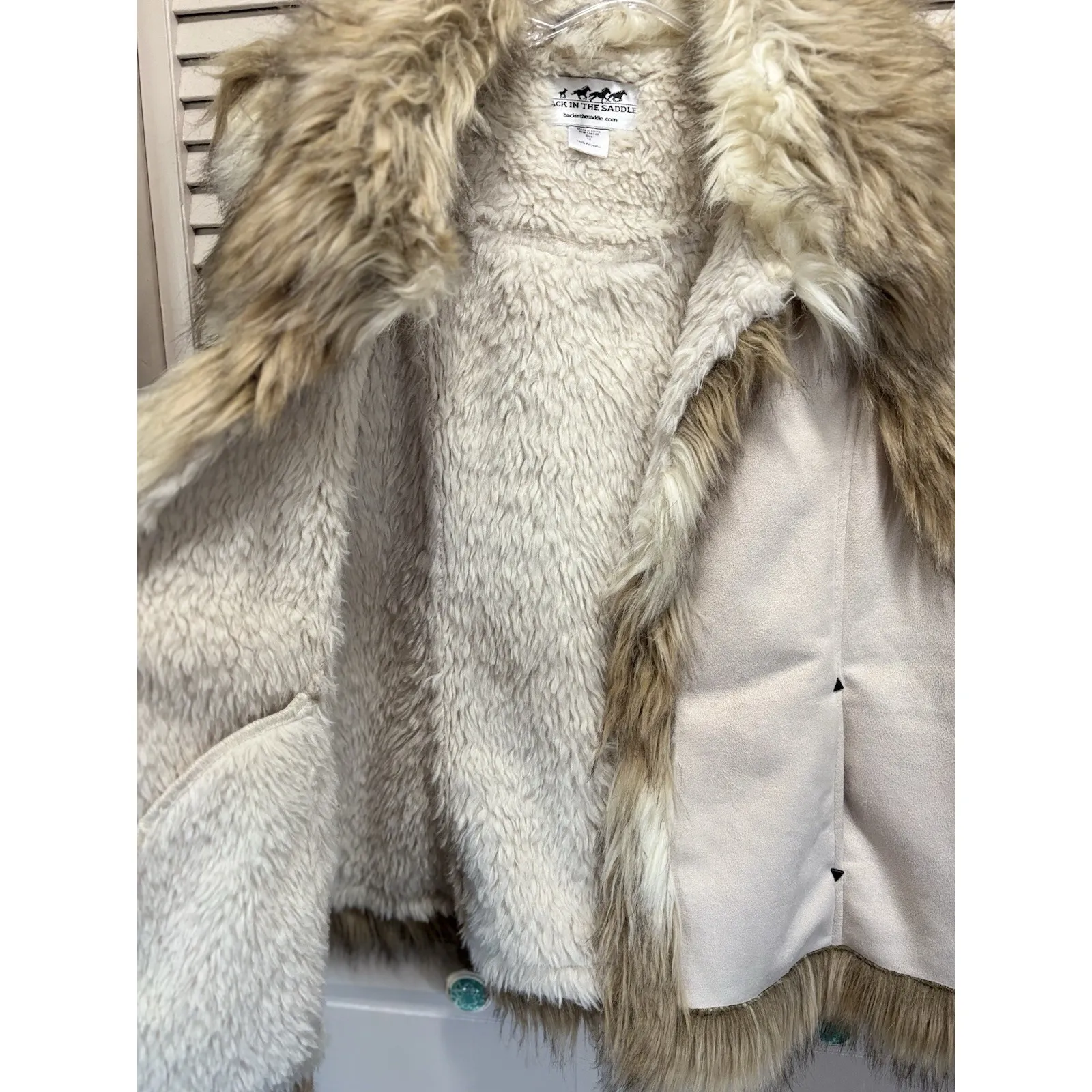 Back in the Saddle Faux Fur/Suede Sherpa Lined Vest Open Front Pockets Sz 1X Brown - Image 3