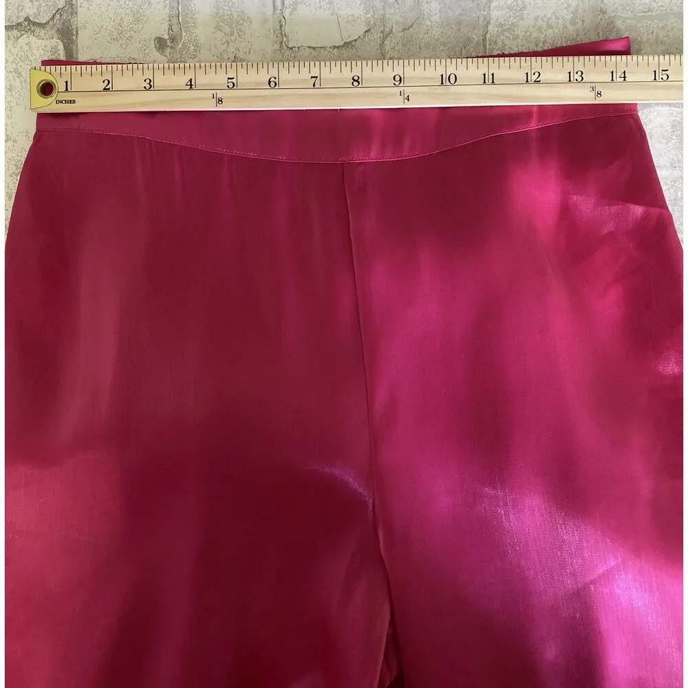 House of Harlow 1960 Hot Pink Satin Pull Up Wide Leg Pants Elastic Waist Sz S - Image 6