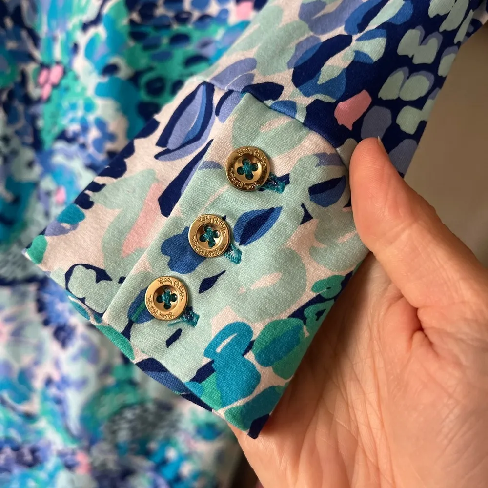 Lilly Pulitzer Ansley turquiose Oasis Polo Dress UPF 50 Wave After Wave sz xs - Image 6